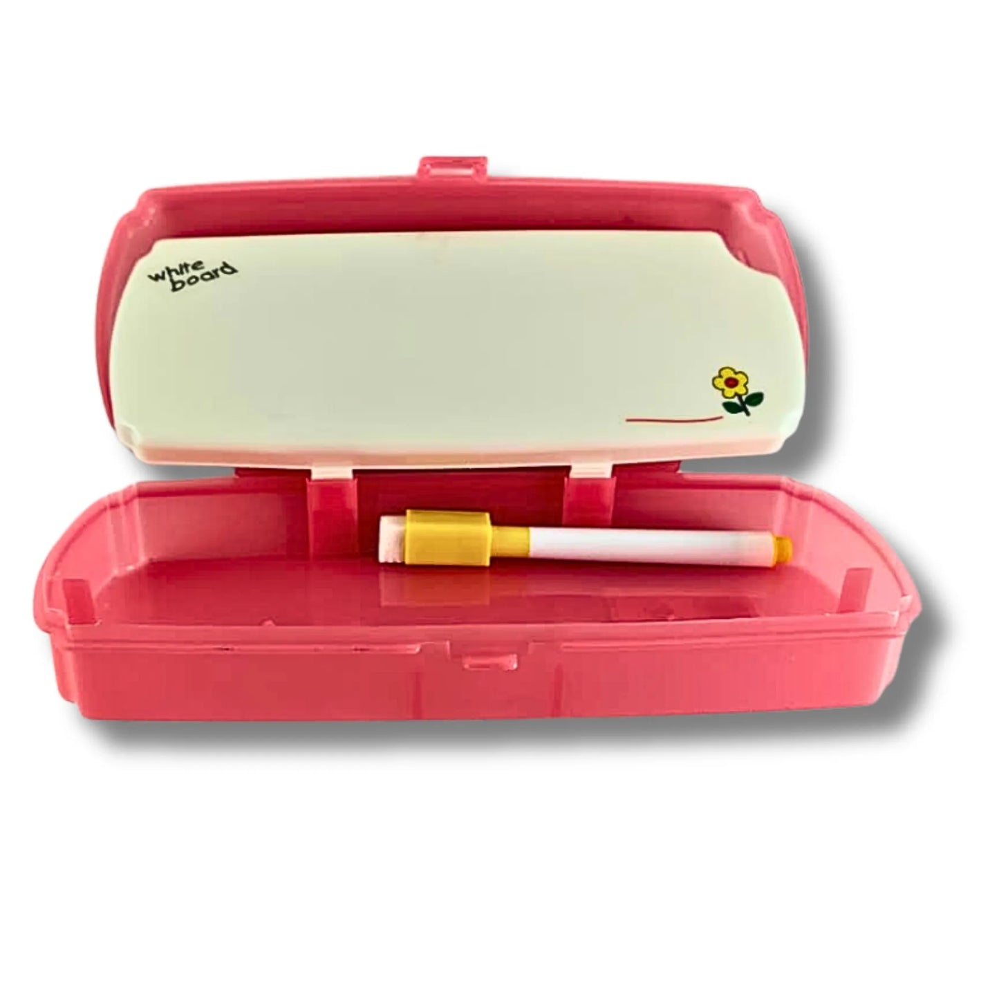 Kids Cartoon Pencil Box with Whiteboard & Marker | Plastic Multipurpose Pencil Case for School Students | Available in Red & Yellow Colors