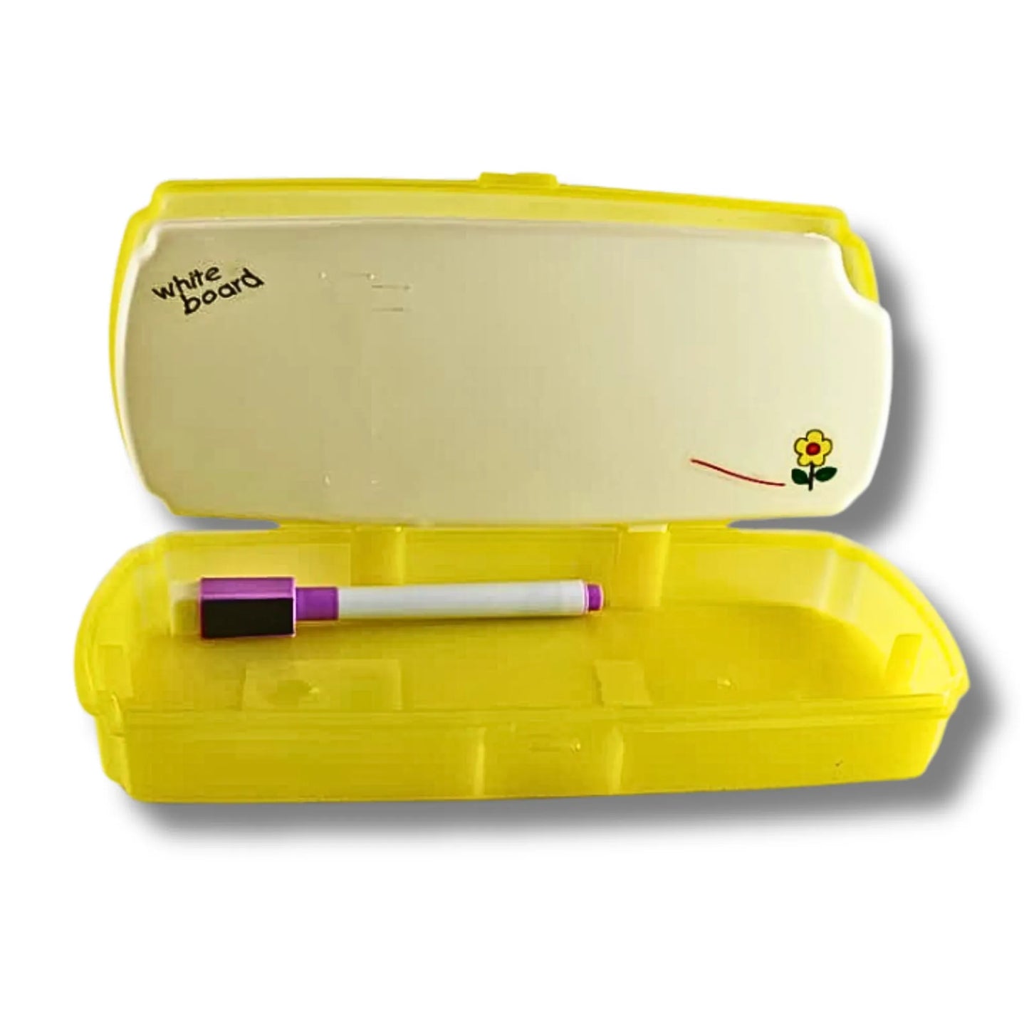 Kids Cartoon Pencil Box with Whiteboard & Marker | Plastic Multipurpose Pencil Case for School Students | Available in Red & Yellow Colors