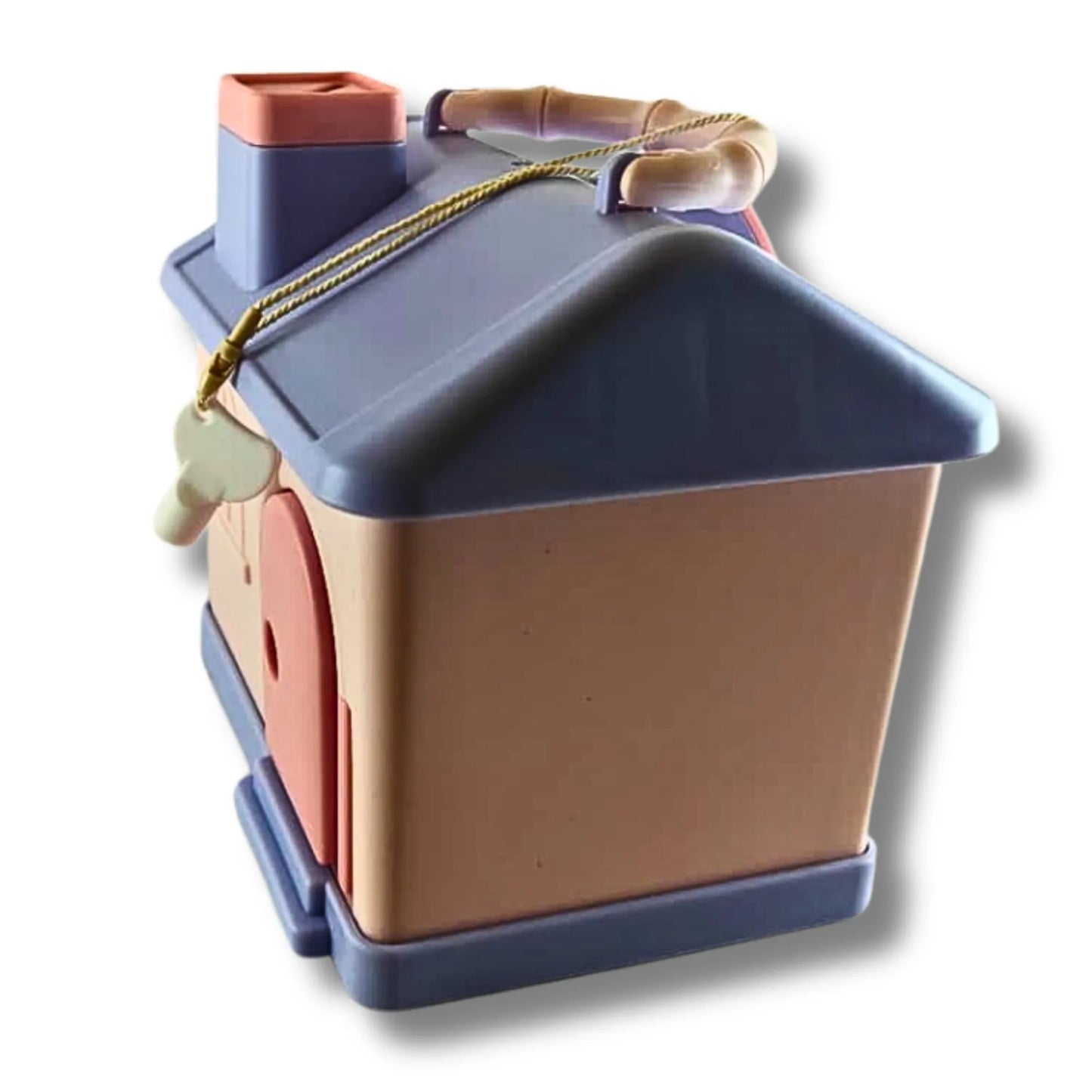 Kids House Shape Piggy Bank with Key Lock & Handle | Cartoon Money Saving Box for Boys & Girls