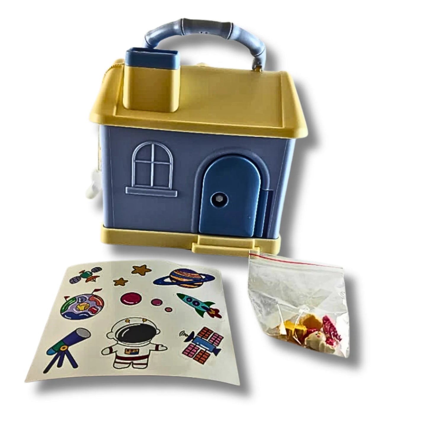 Kids House Shape Piggy Bank with Key Lock & Handle | Cartoon Money Saving Box for Boys & Girls