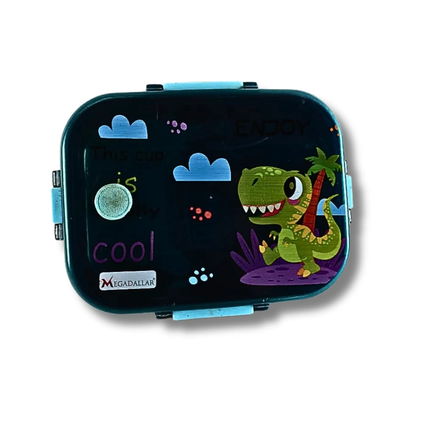 Kids Stainless Steel Lunch Box with Spoon | Cartoon Printed Leak Resistant Tiffin Box | 2 Compartment Bento Lunch Box for School Boys & Girls