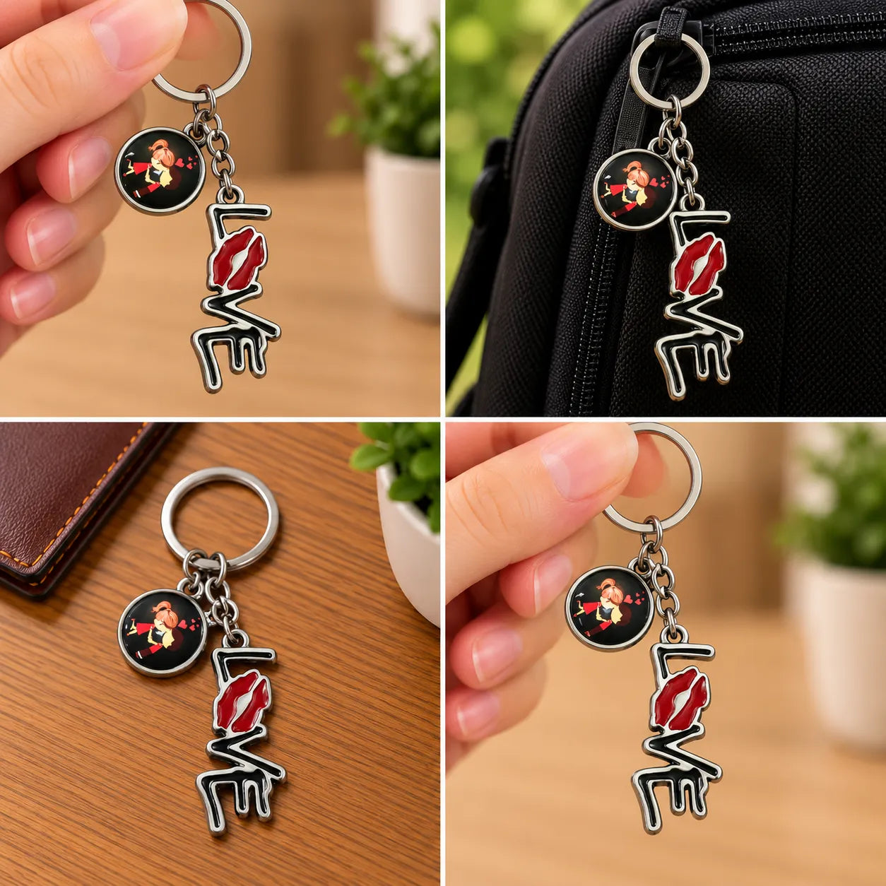Kiss & Love Charm Keychain