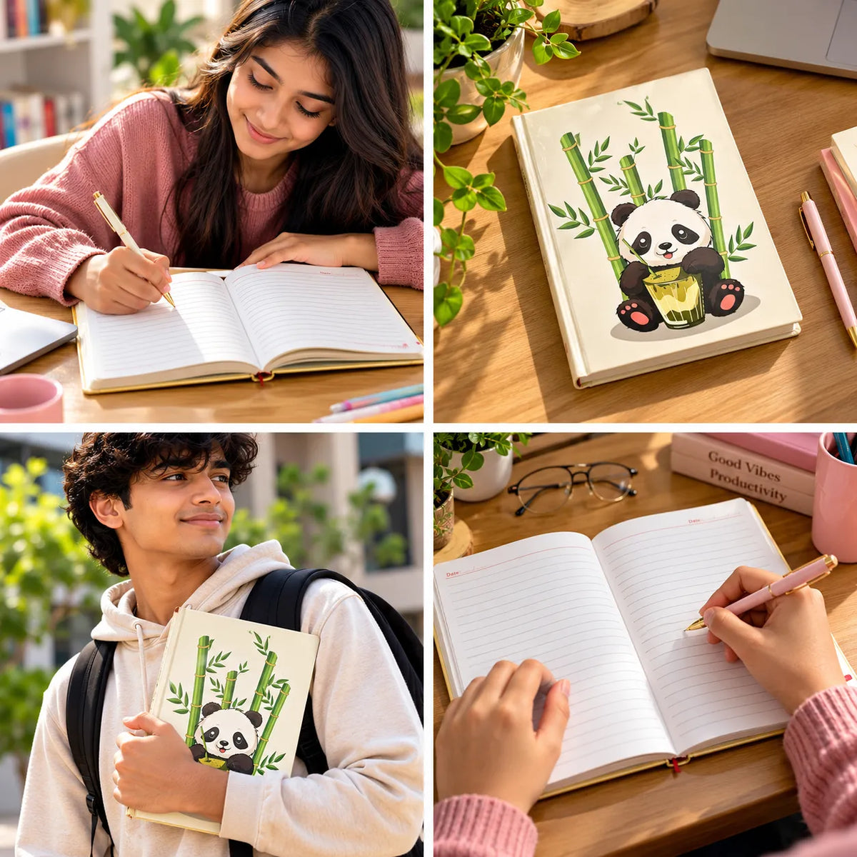 Lazy Panda Hard Cover Ruled Notebook 13×18 cm | Cute Panda Diary