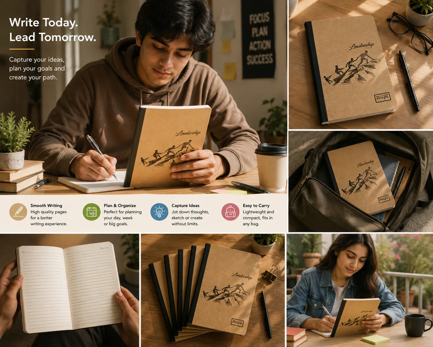 Leadership Kraft Notebook | 14 × 21 cm Ruled Notebook