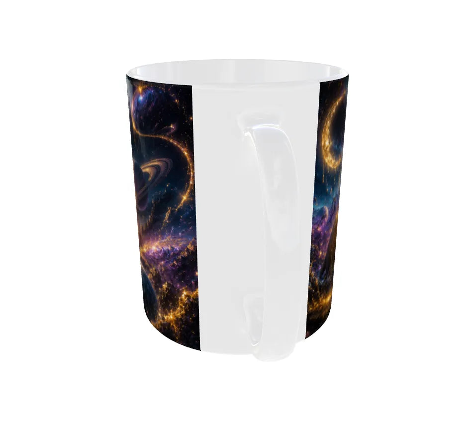 Mug with galaxy design on a white background