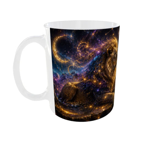 Mug with a galaxy-themed design on a white background
