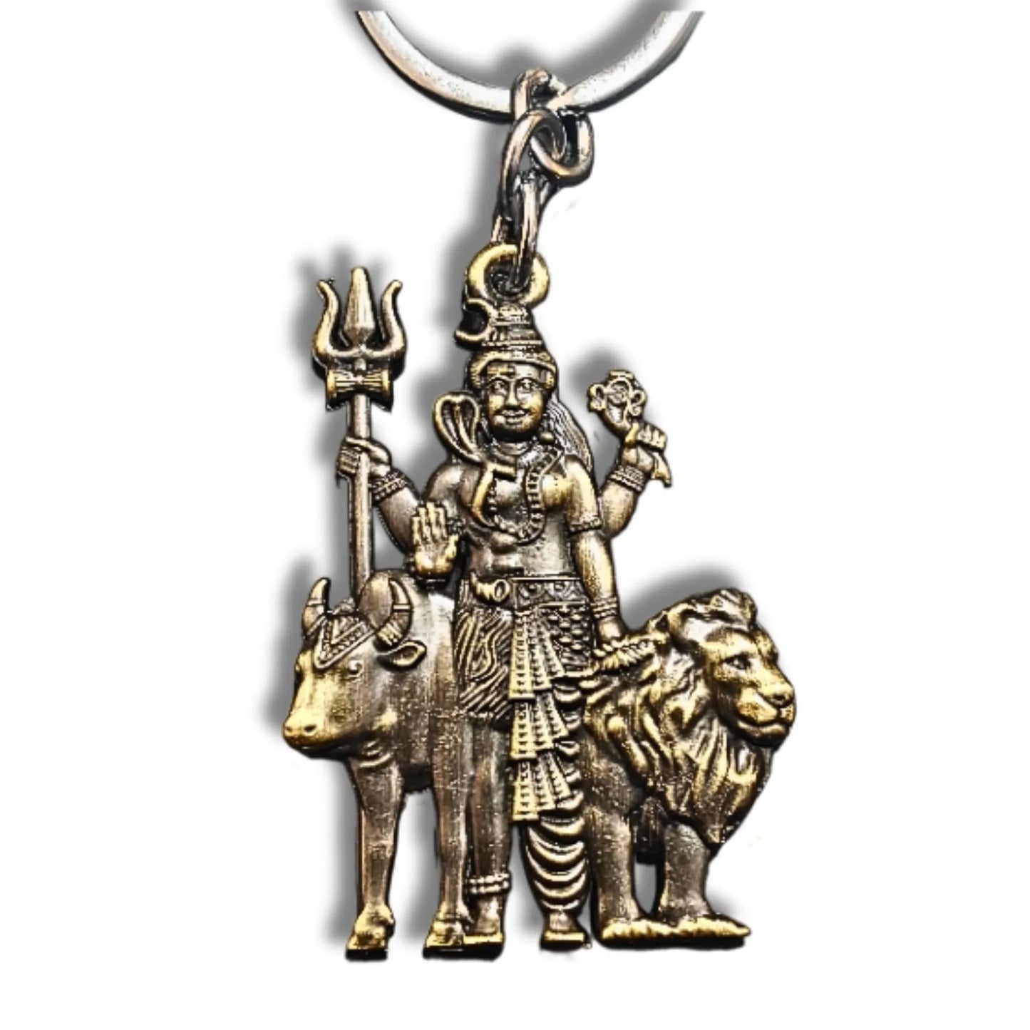 Lord Shiva Mahadev Keychain| Antique Gold Trishul Shiva Key Ring