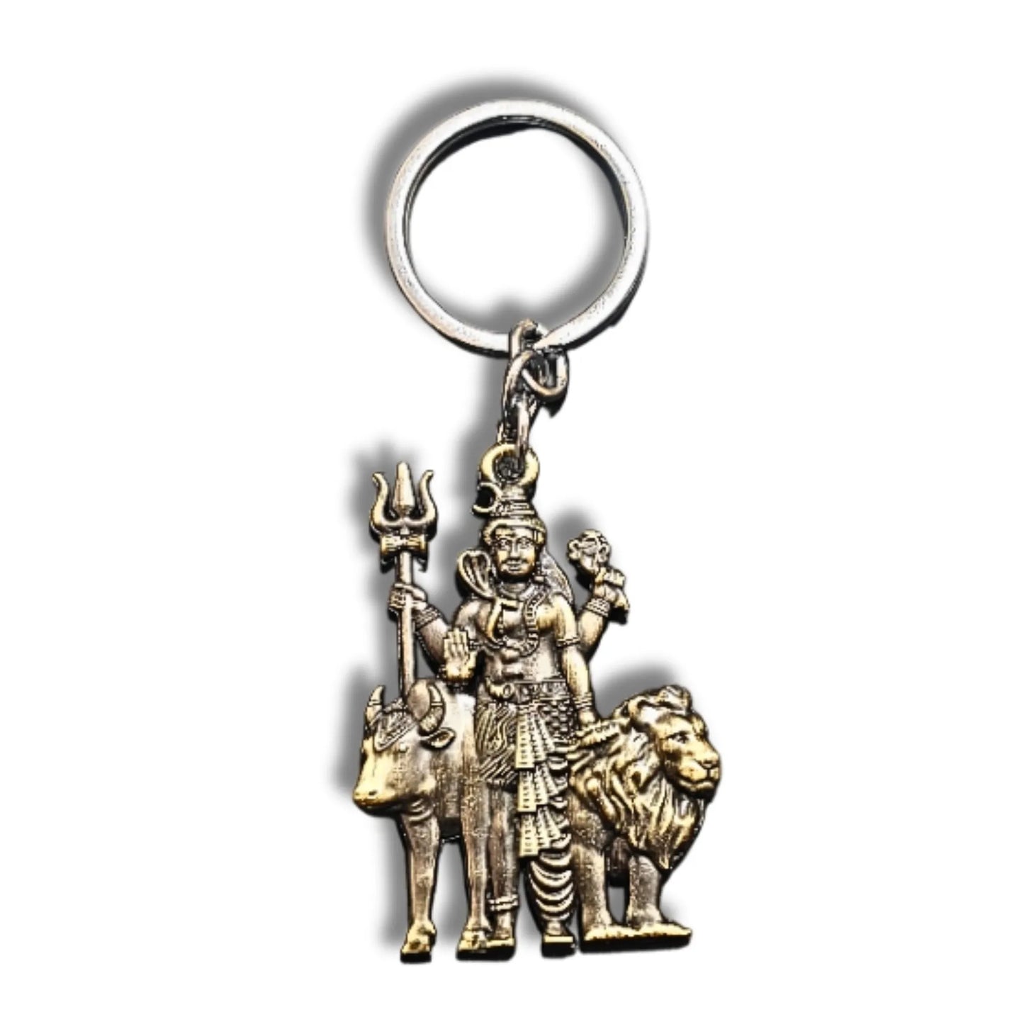 Lord Shiva Mahadev Keychain| Antique Gold Trishul Shiva Key Ring