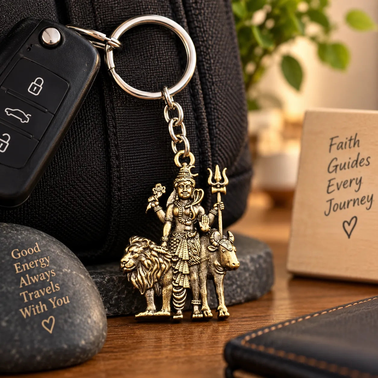 Lord Shiva Mahadev Keychain| Antique Gold Trishul Shiva Key Ring
