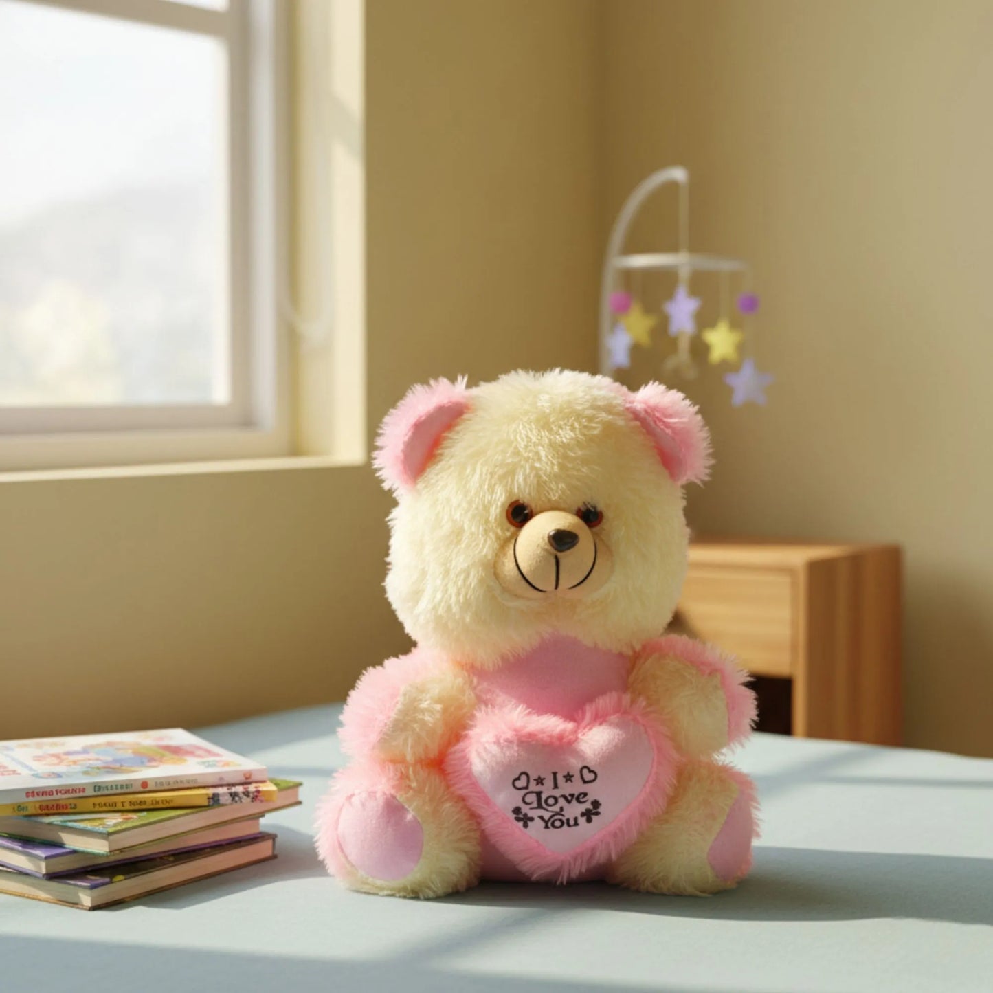32cm Love You Teddy Bear with Heart Cushion | Soft Pink & Cream Plush Teddy Bear for Gifts, Valentine's Day, Birthday & Anniversary