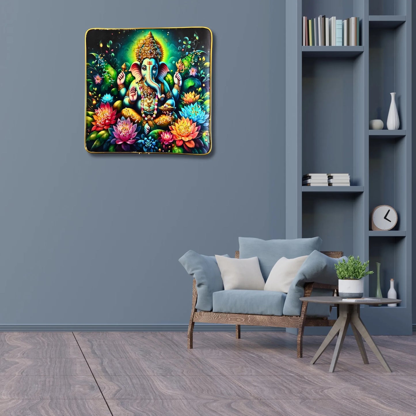 Set of 2 Lord Ganesha 3D Wall Art - Premium Spiritual Home Decor with Crystal & Glitter Work