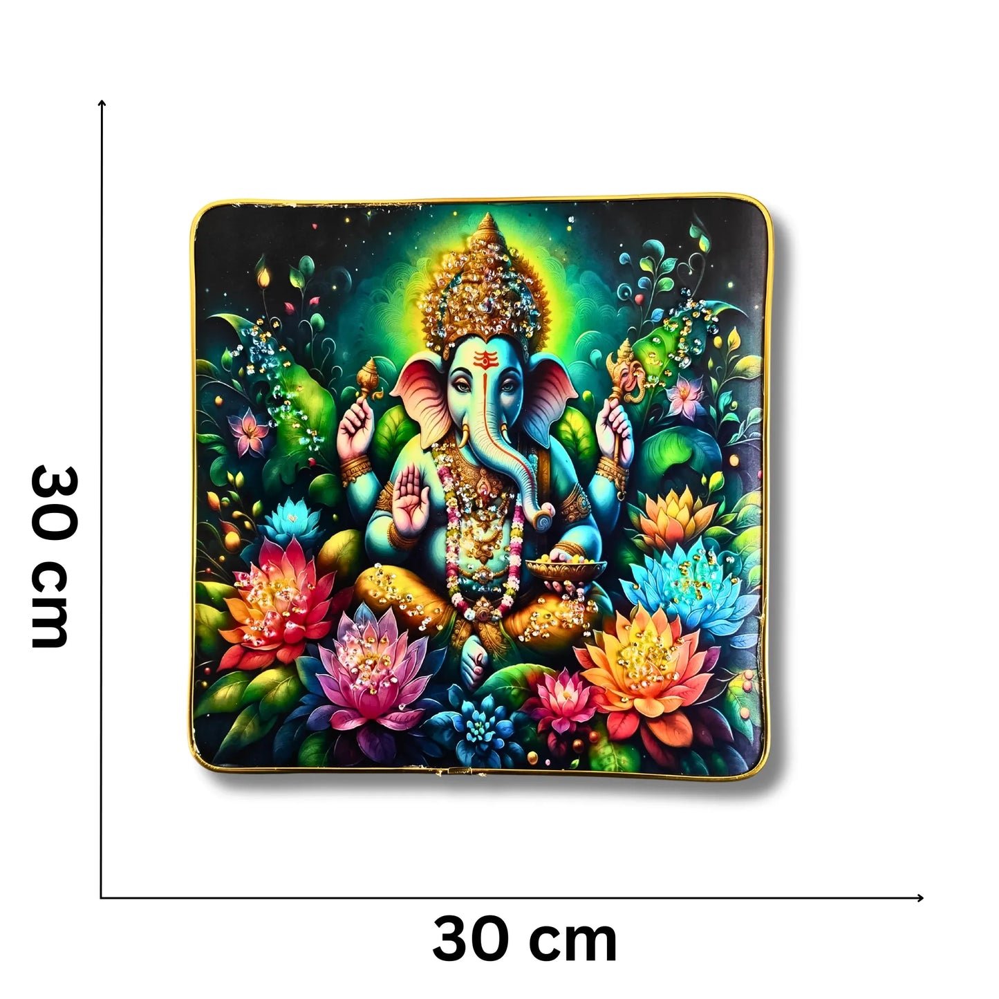 Set of 2 Lord Ganesha 3D Wall Art - Premium Spiritual Home Decor with Crystal & Glitter Work