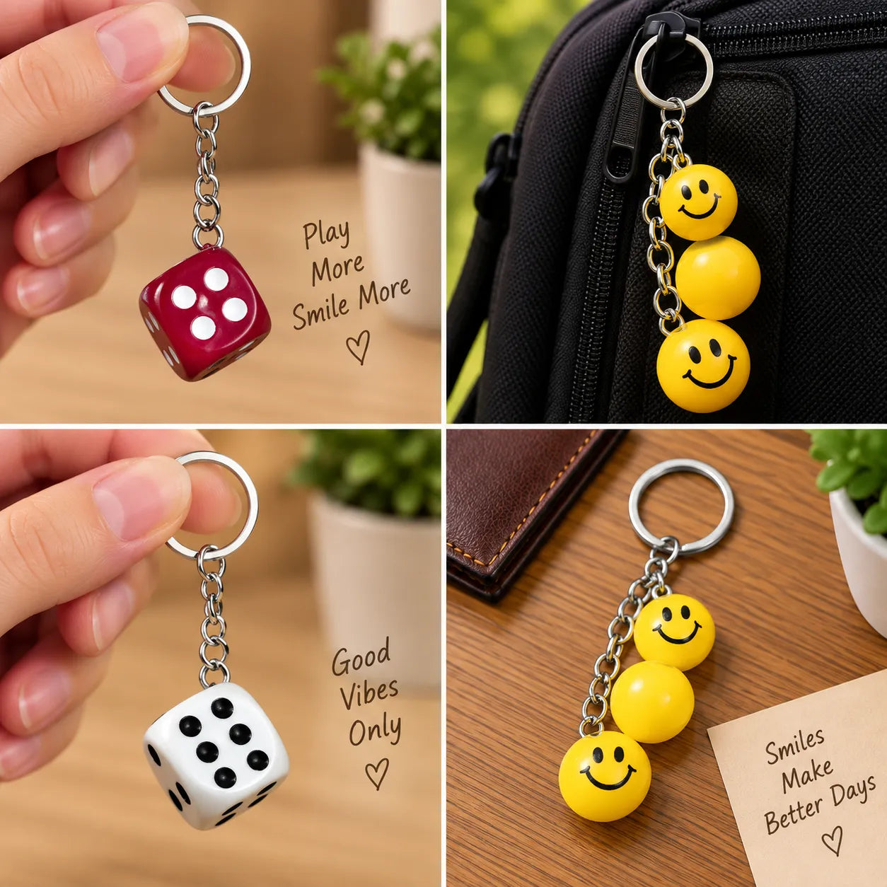 LuckyRoll Dice & Smiley Keychain Set – 2 Color Variants