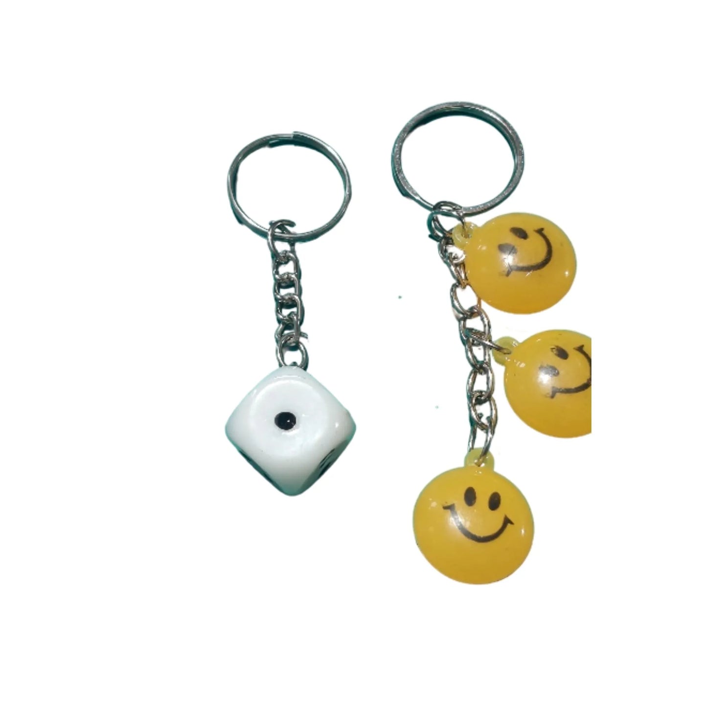 LuckyRoll Dice & Smiley Keychain Set – 2 Color Variants