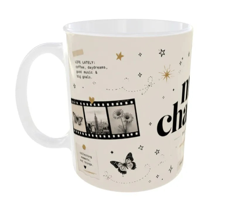 Front view of Main Character Aesthetic Ceramic Coffee Mug with bold inspirational typography.