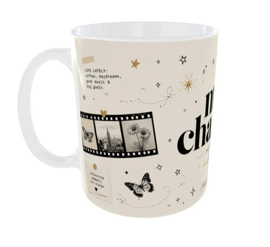 Front view of Main Character Aesthetic Ceramic Coffee Mug with bold inspirational typography.