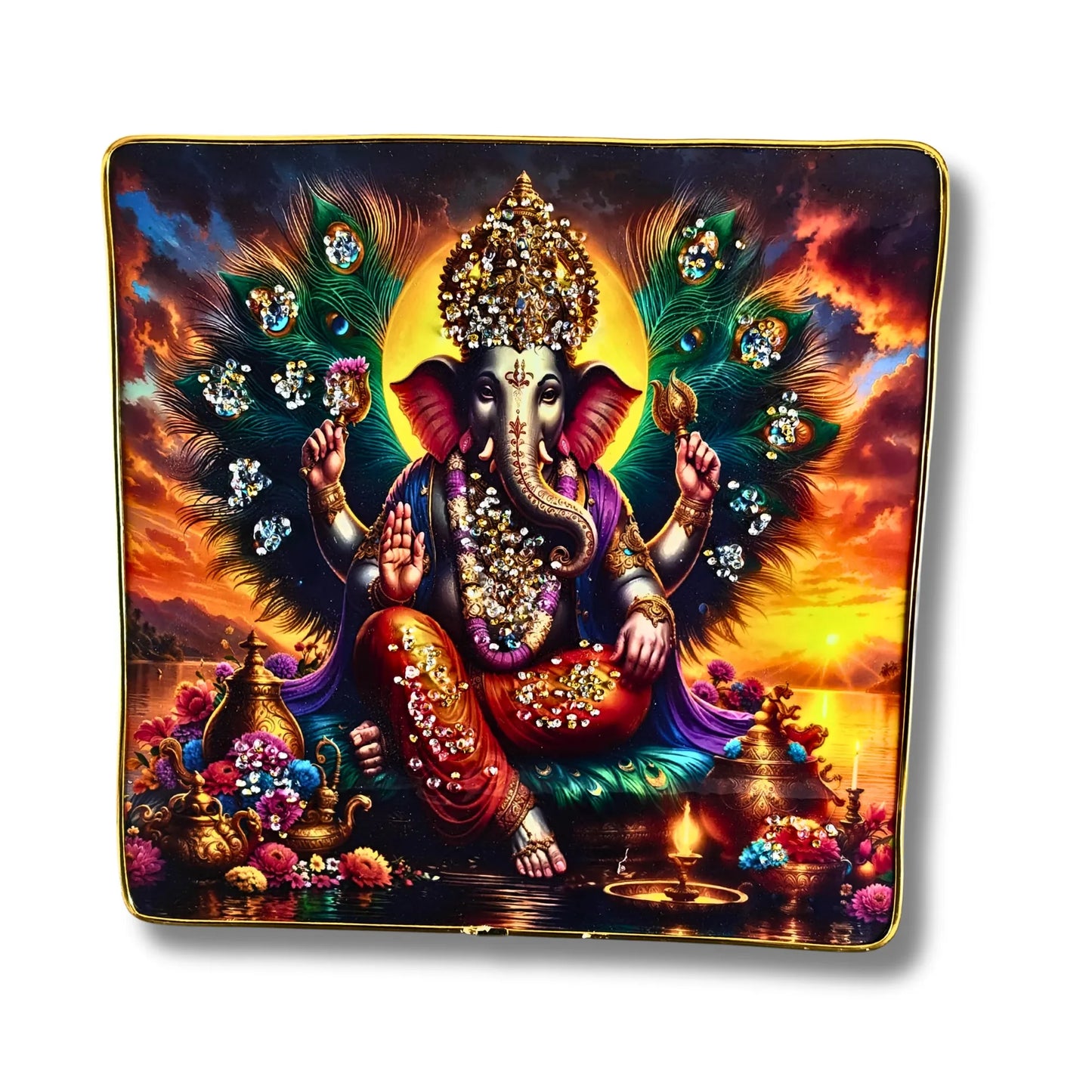 Set of 2 Lord Ganesha 3D Wall Art - Premium Spiritual Home Decor with Crystal & Glitter Work