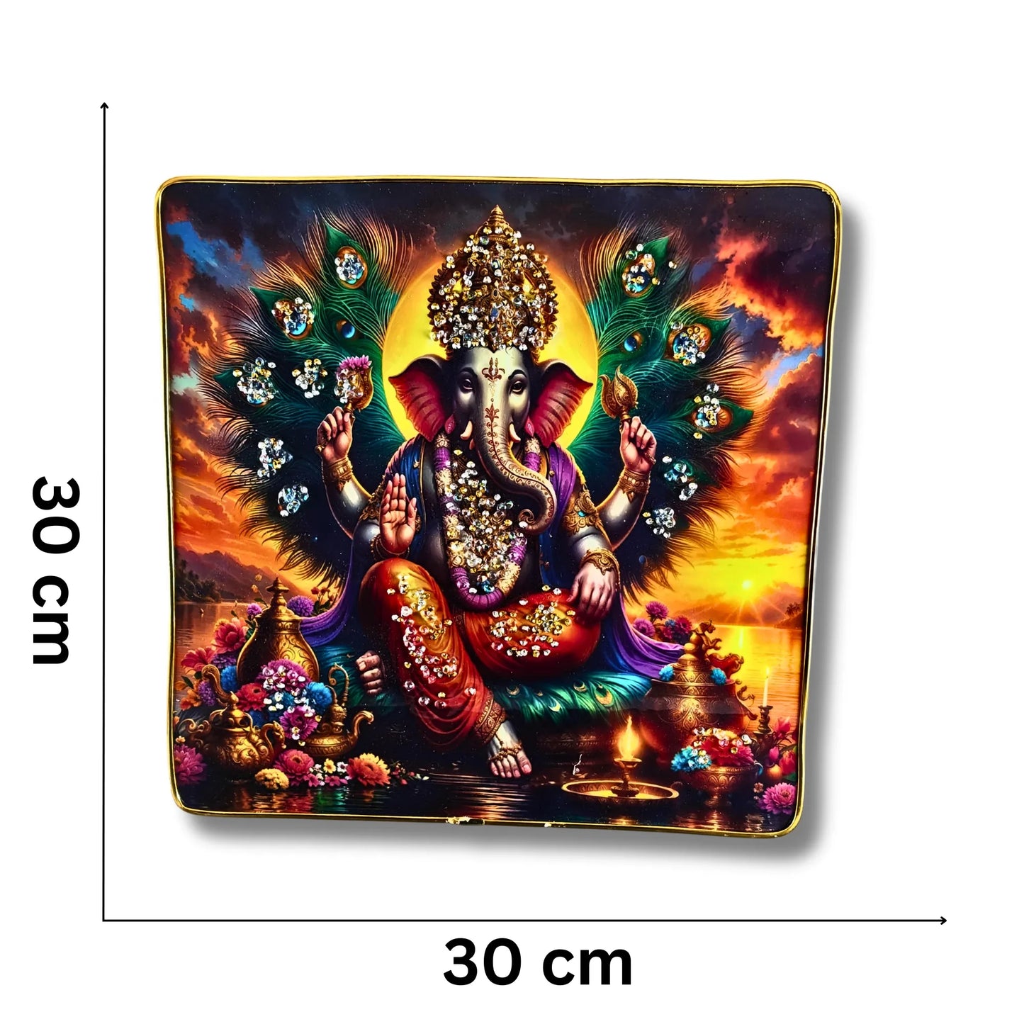 Set of 2 Lord Ganesha 3D Wall Art - Premium Spiritual Home Decor with Crystal & Glitter Work