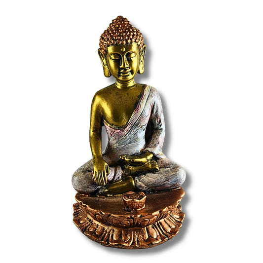 Elegant Golden & Silver Buddha Figurine for Home Decor (17cm)