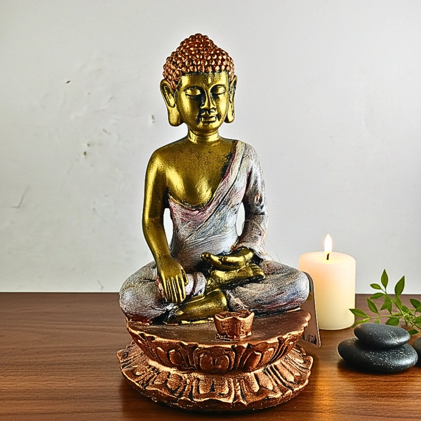 Elegant Golden & Silver Buddha Figurine for Home Decor (17cm)