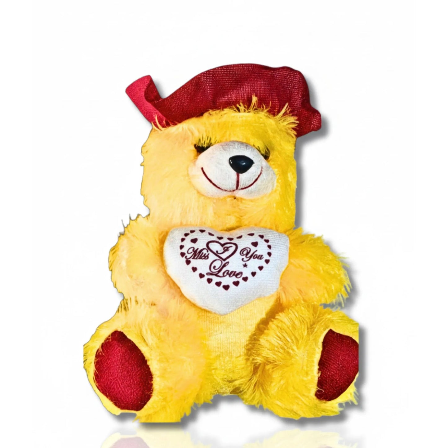 32cm Yellow Miss You Teddy Bear with Heart Cushion | Soft Plush Teddy Gift for Loved Ones, Kids & Couples