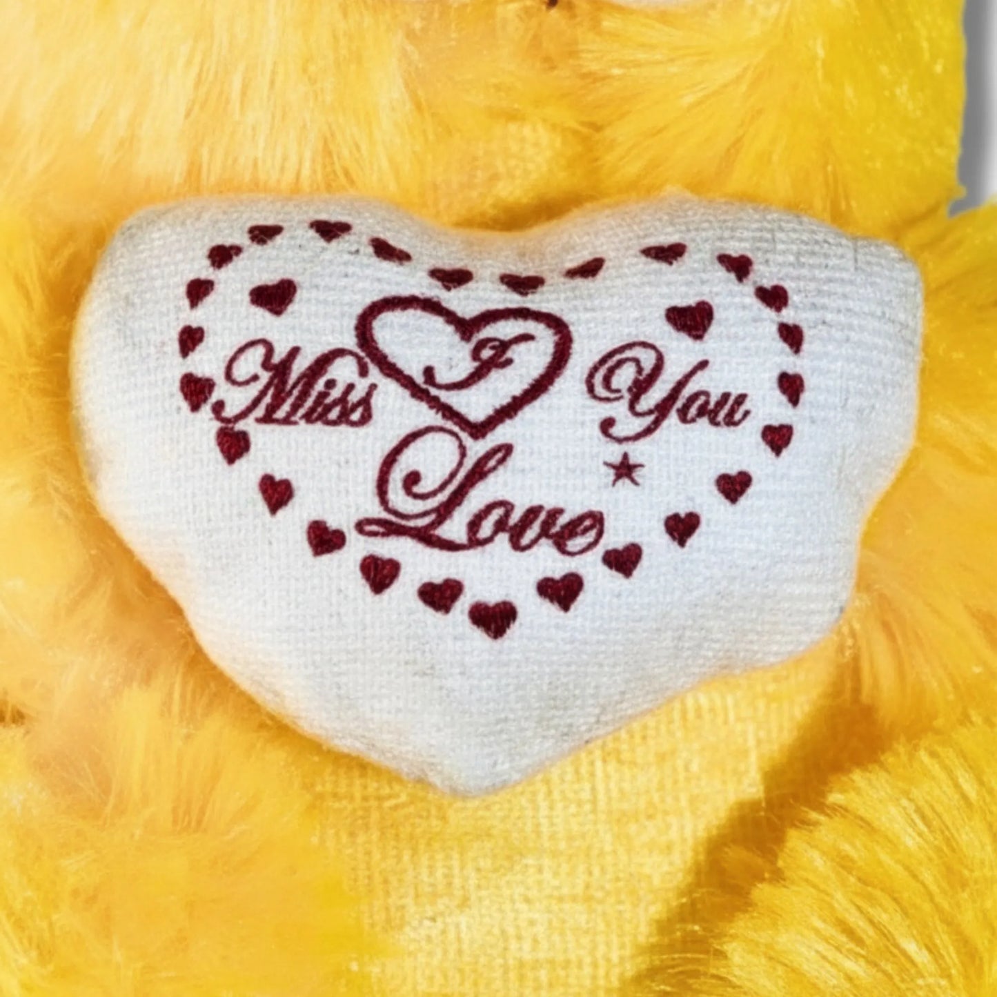 32cm Yellow Miss You Teddy Bear with Heart Cushion | Soft Plush Teddy Gift for Loved Ones, Kids & Couples