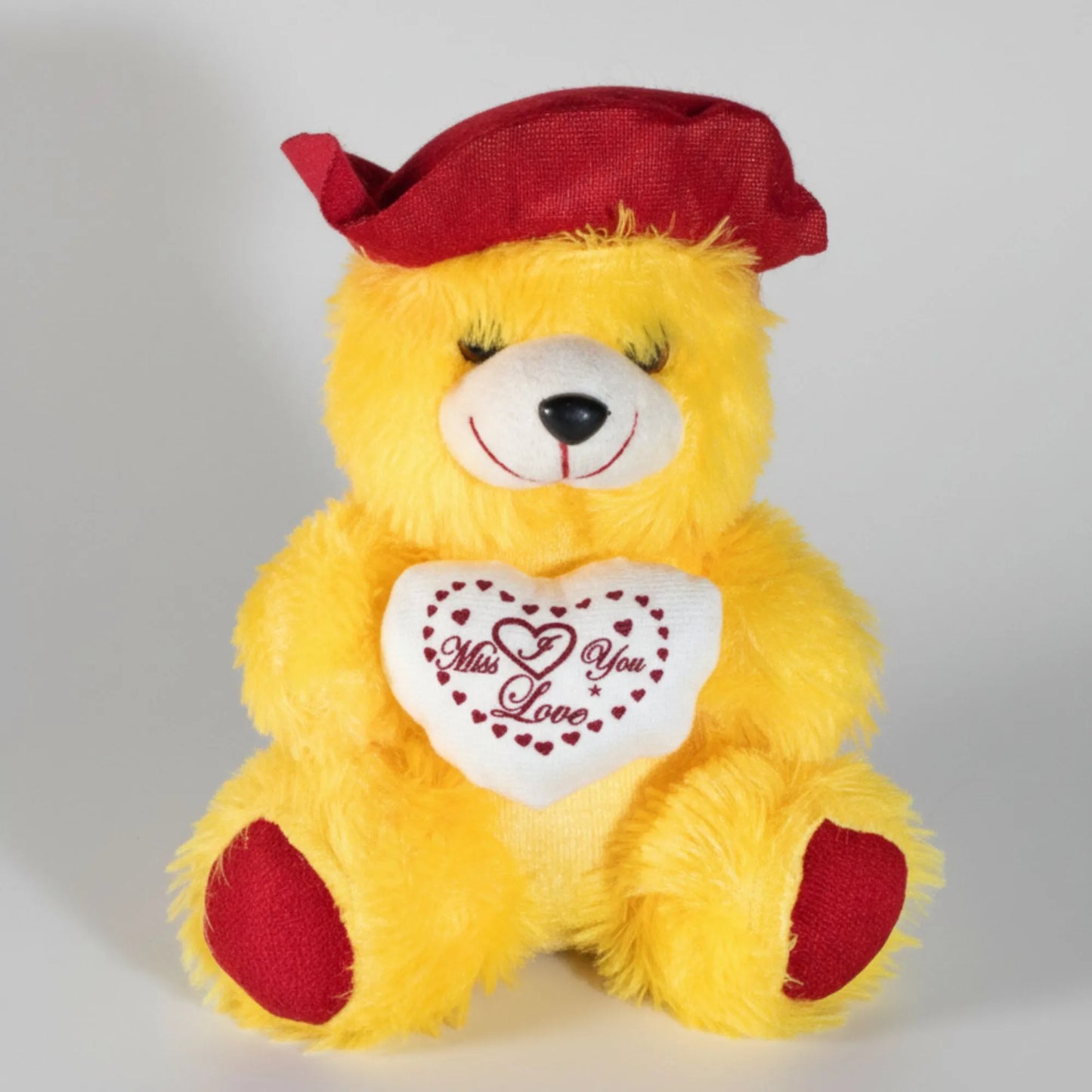 32cm Yellow Miss You Teddy Bear with Heart Cushion | Soft Plush Teddy Gift for Loved Ones, Kids & Couples