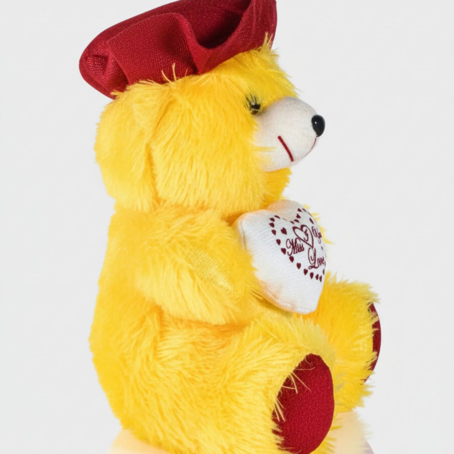 32cm Yellow Miss You Teddy Bear with Heart Cushion | Soft Plush Teddy Gift for Loved Ones, Kids & Couples