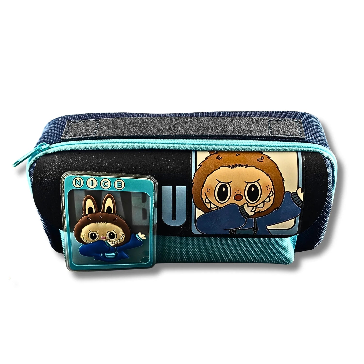 Nice Labhu cartoon zipper pencil pouch for kids in green blue and brown colors