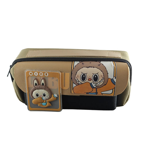 Nice Labhu cartoon zipper pencil pouch for kids in green blue and brown colors