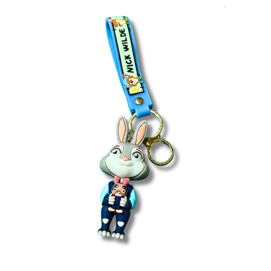 Cute Cartoon Rabbit Character Keychain with Blue Strap