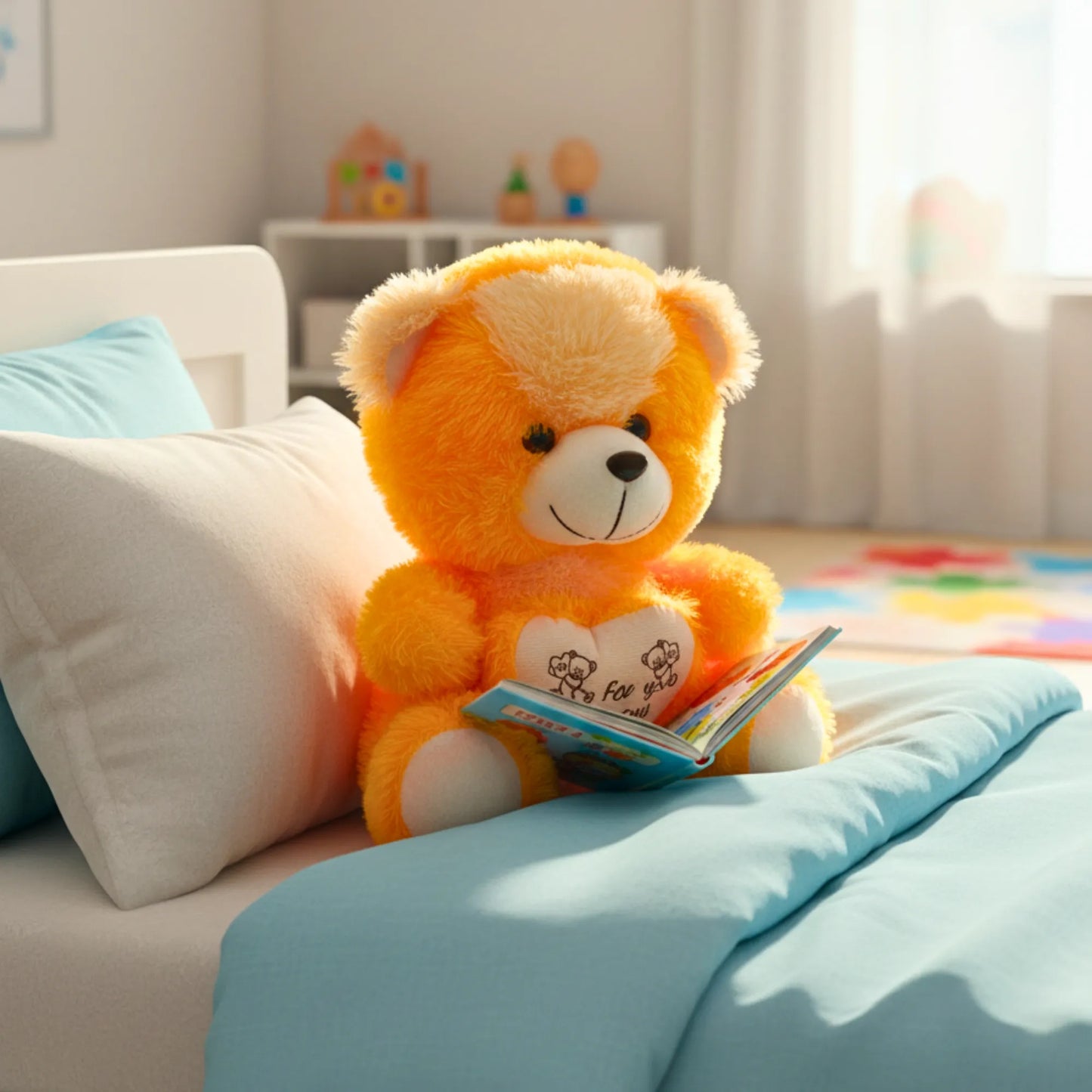 Orange Teddy Bear with Heart Cushion | Soft Plush Stuffed Teddy Bear for Kids, Girlfriend & Gift Giving