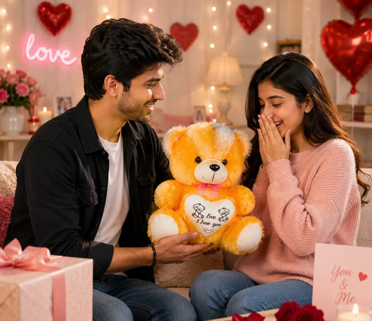 Orange Teddy Bear with Heart Cushion | Soft Plush Stuffed Teddy Bear for Kids, Girlfriend & Gift Giving