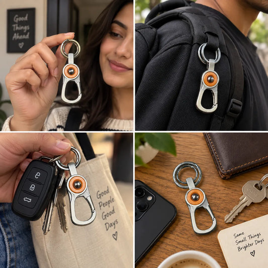 OrbitLock Metal Hook Clip Keychain with Orange Accent