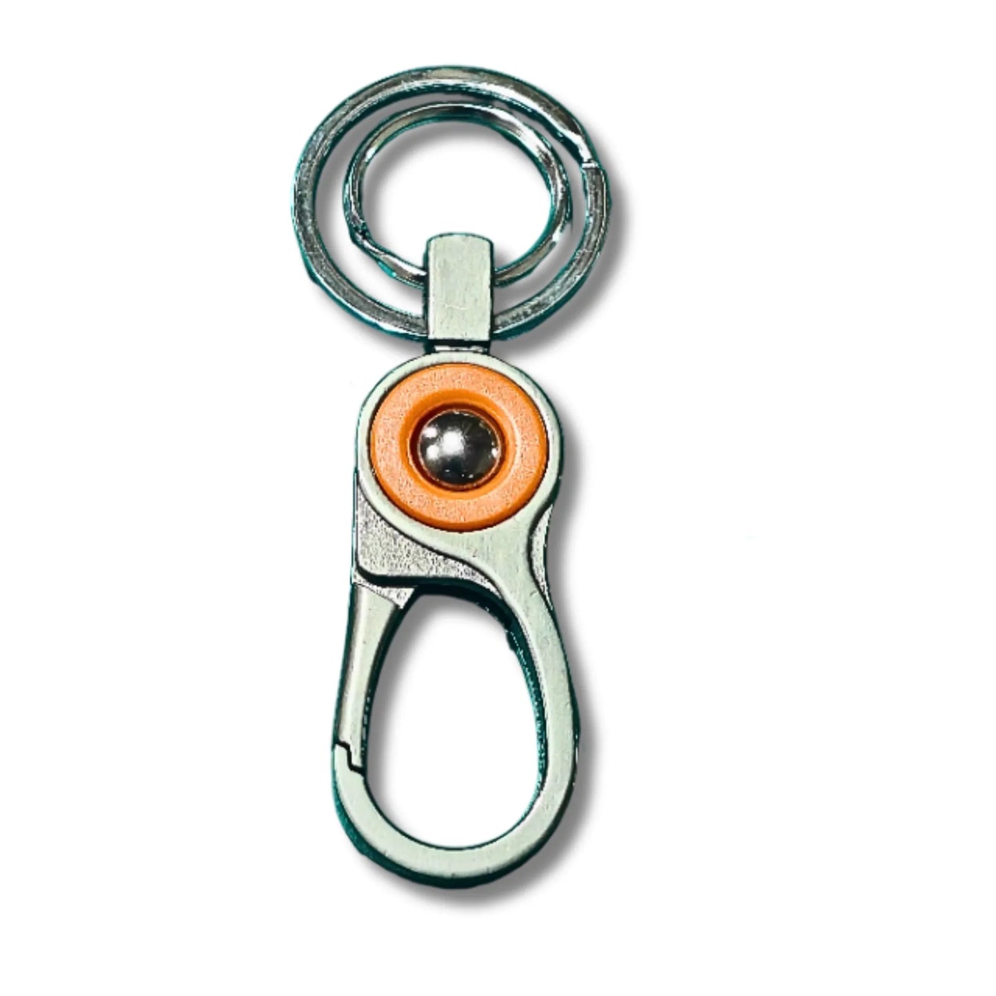 OrbitLock Metal Hook Clip Keychain with Orange Accent