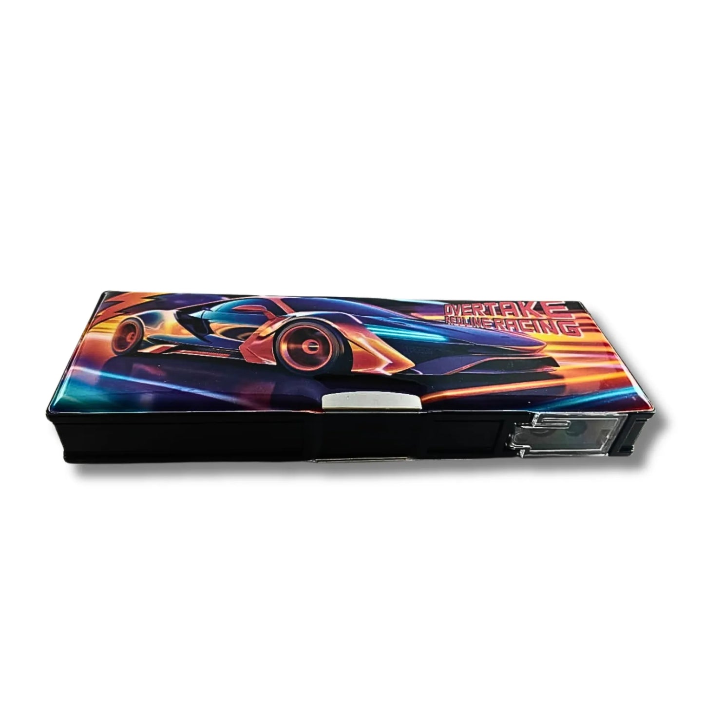 Overtake Racing Car Pencil Box with Built-in Sharpener | Premium Multipurpose Pencil Case for Boys | School Stationery Organizer