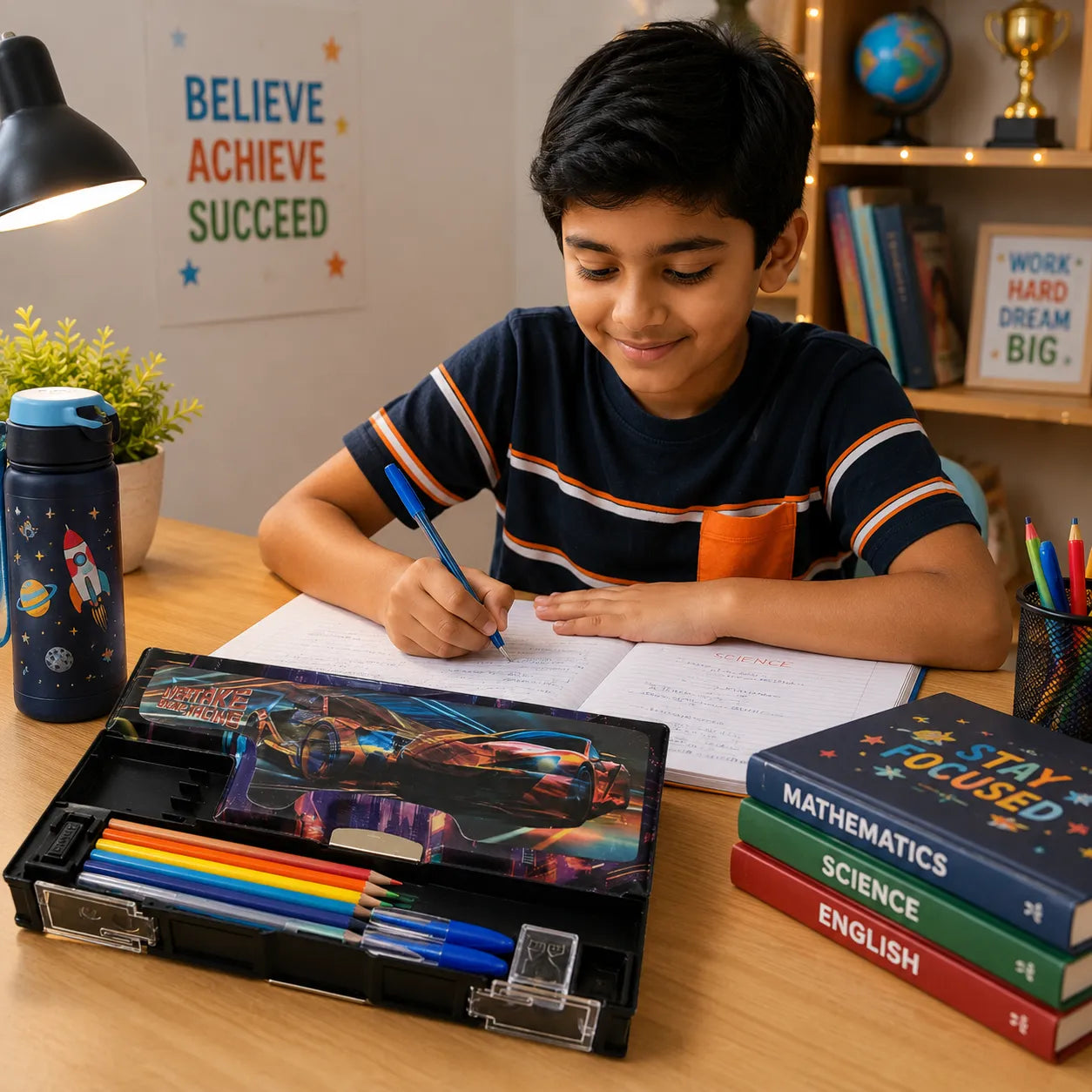 Overtake Racing Car Pencil Box with Built-in Sharpener | Premium Multipurpose Pencil Case for Boys | School Stationery Organizer