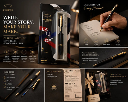 PARKER Latitude Matte Black Gold Trim Ball Pen