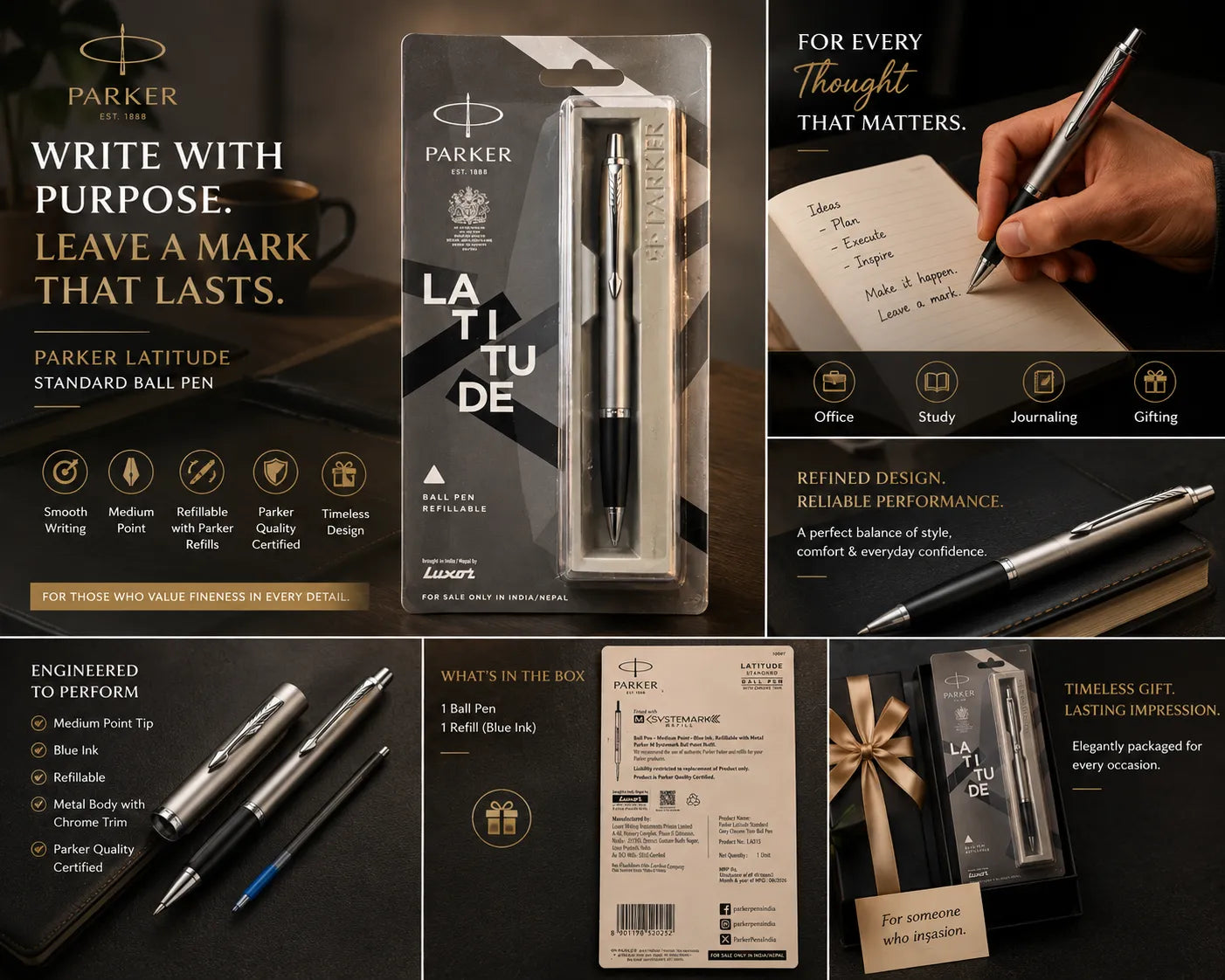PARKER Latitude Standard Chrome Trim Ball Pen