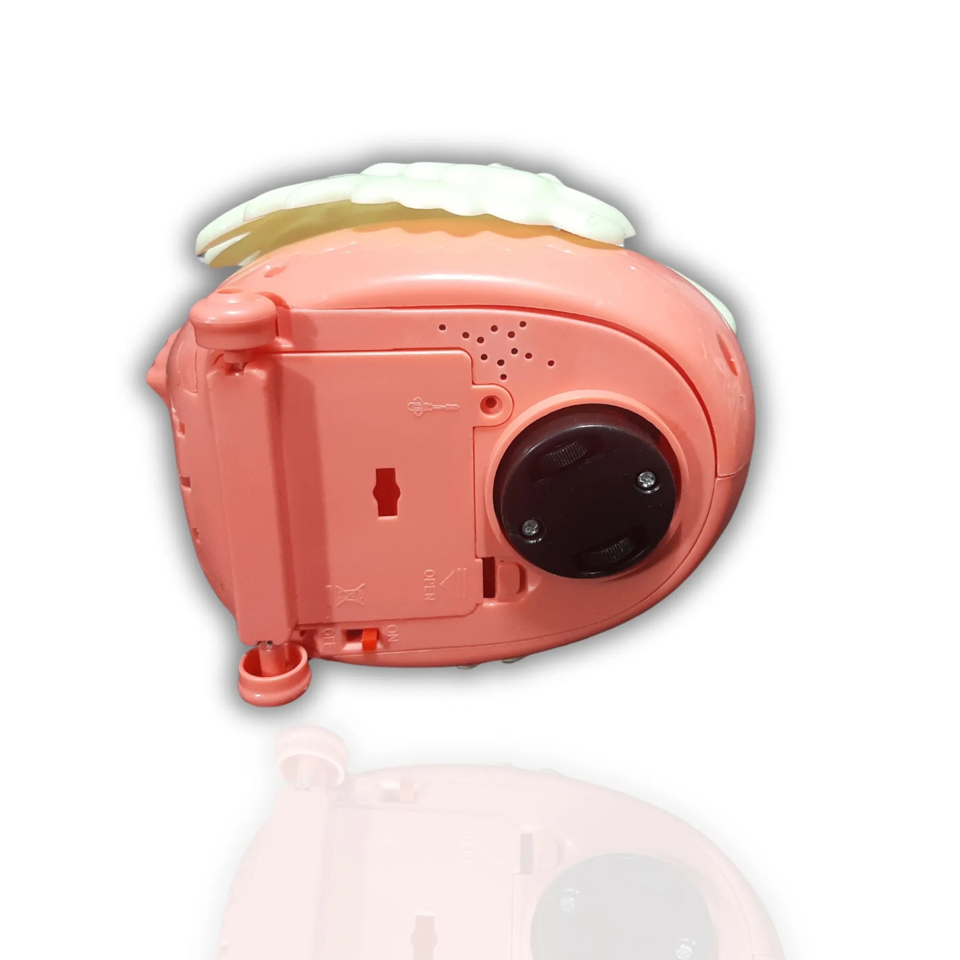 Bottom view of cartoon parrot toy