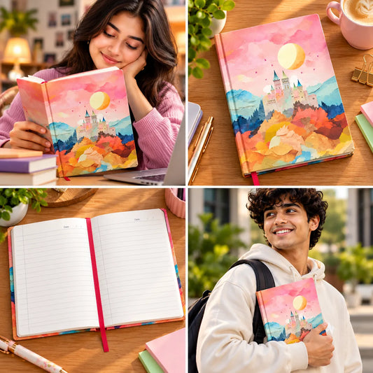 Pastel Fantasy Castle Hardcover Notebook – 192 Pages | Dreamy Watercolor Journal with Ribbon Bookmark