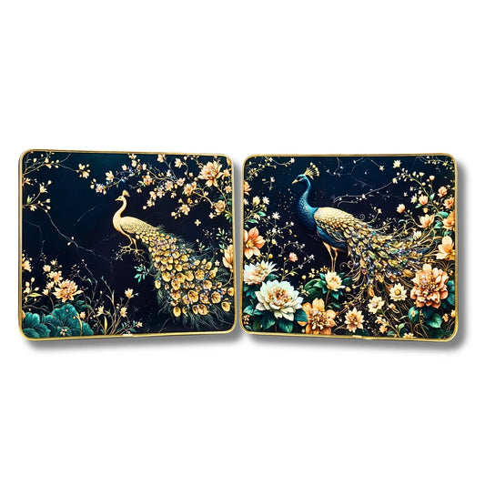 Peacock and Floral 3D Art Plaques | serene golden peacock
