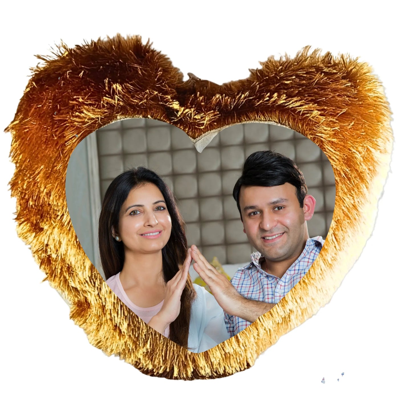 Personalized Heart Shape Fur Cushion with Photo - Custom Anniversary & Birthday Gift for Couples