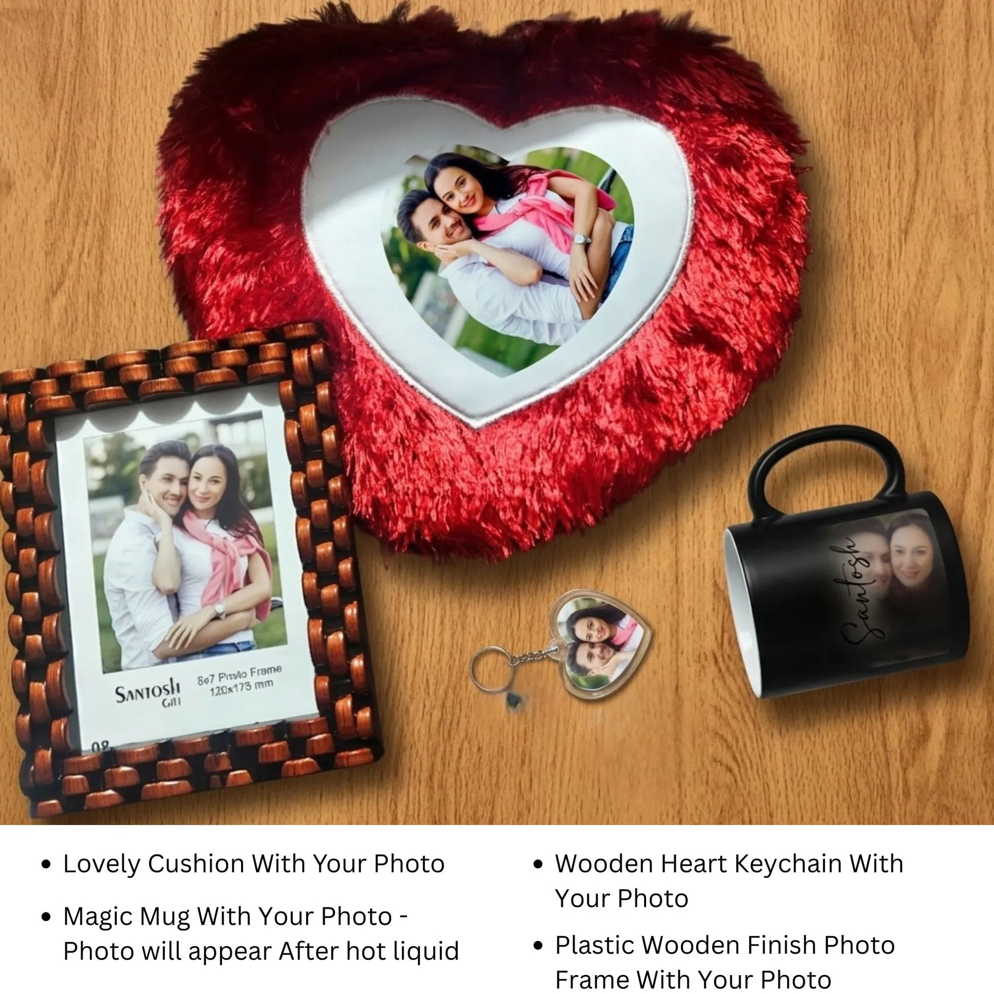 Personalized Couple Photo Gift Combo with Heart Cushion and Magic Mug by Sadhya Mart Items 