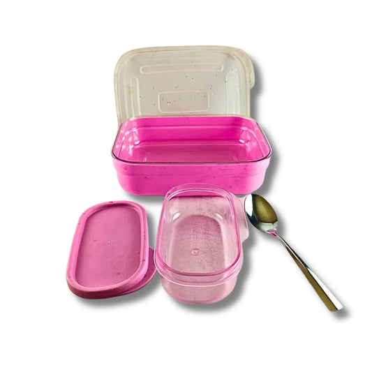 Pink Lunch Box with Spoon & Inner Storage Container