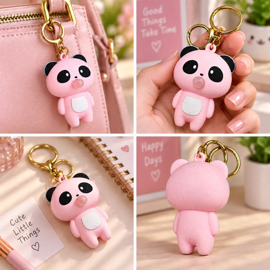 Pink Panda Keychain – Cute Character Bag & Key Accessory