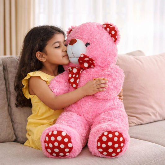 Pink Snuggle Charm Teddy Bear | Soft Plush Standing Teddy Bear with Polka Dot Bow | Cute Gift for Girls, Kids & Loved Ones