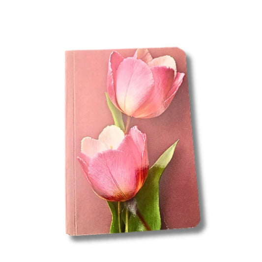 Pink Tulip Floral Notebook – Soft Cover Ruled Diary, 192 Pages, 15 × 10.3 cm