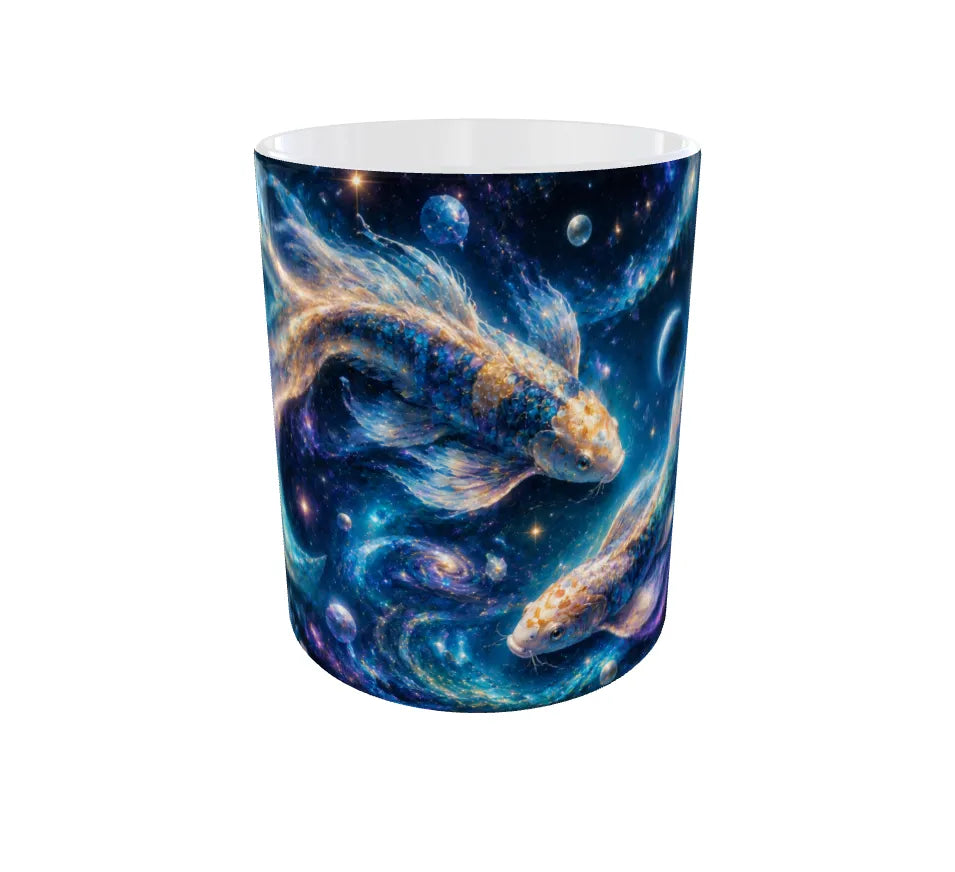 Pisces Zodiac Ceramic Coffee Mug – Celestial Koi Fish Astrology Mug | 325 ml Premium Printed Mug | Zodiac Gift for Pisces Men & Women
