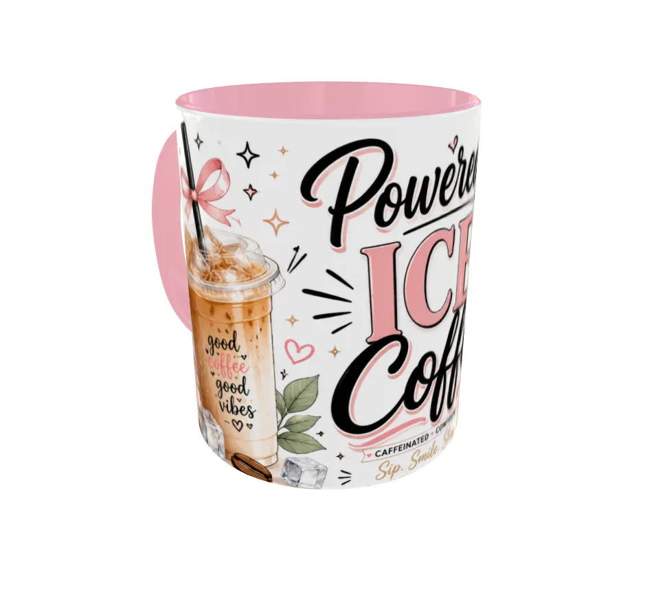Powered By Iced Coffee Pink Ceramic Mug